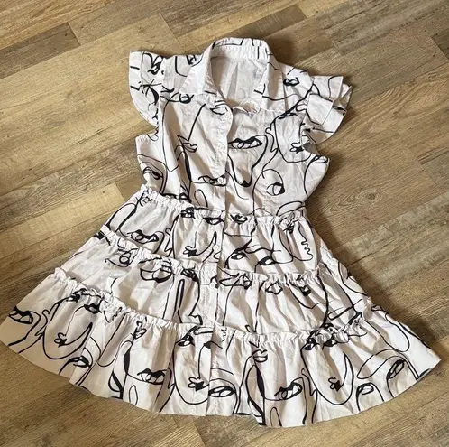 Stylish Women’s Dress with Abstract Print size S White