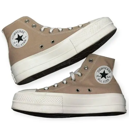 Converse  All Star 7 Tan Cream Tri-Panel Colour Block High Top Platform Sneakers