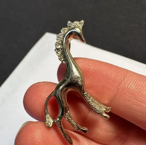 Tiny Vintage Signed Coro Pony Horse Brooch Pin Gold Tone & Rhinestone