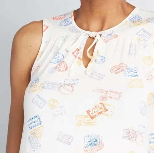 Modcloth  | White Passport Stamps Travel Familiar Feeling Sleeveless Top XXS