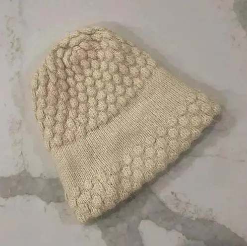 Winter Beanie Popcorn Texture Knit Hat Cream Color Stretchy Cozycore Outerwear