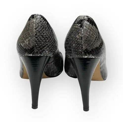 via spiga new Metallic Python Leather Peep Toe Heels Pumps Black Grey 8.5M