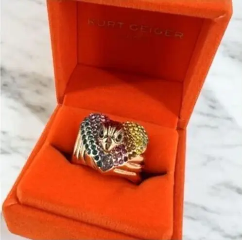 Kurt Geiger NWT Multi-color Crystal Eagle Ring Large Size 9 Rainbow Pave