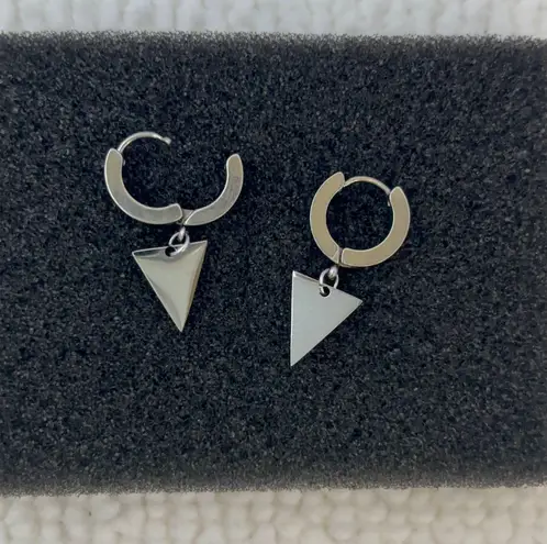 Titanium Steel Geometric Triangle Dangle Drop Earrings for Men Women Silver