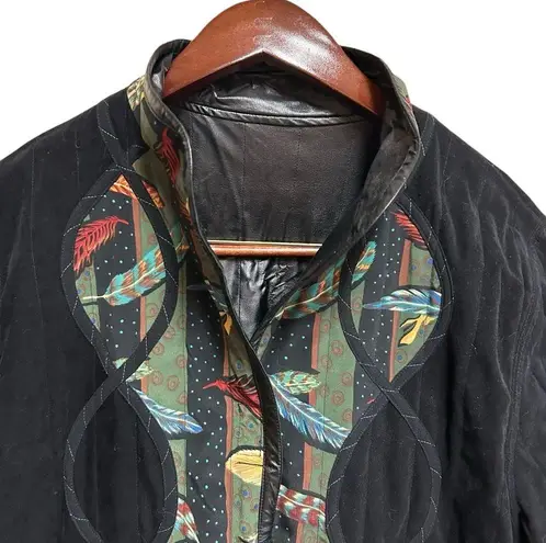 Vintage Handmade Quilt Jacket Reversible Quilted size large black boho