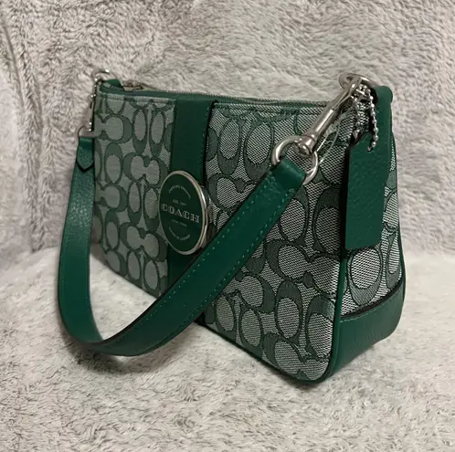 Coach  C8306 Lonnie Baguette In Signature Jacquard & Leather Green