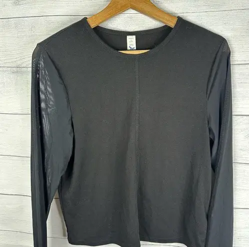 Old Navy  Womens Large UltraLite Mesh Long Sleeve Ribbed Crop Top Sheer Black