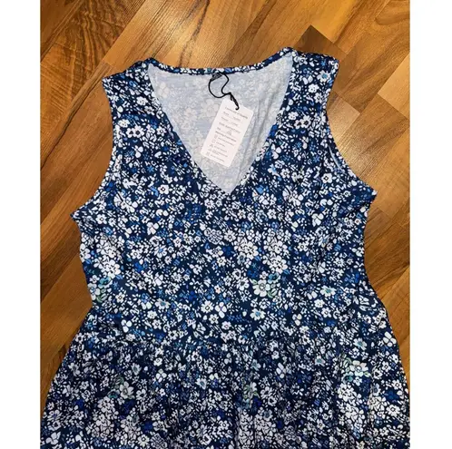 Womens Sleeveless Floral V Neck Casual Summer Sun Dress ruffle vacation NWT blue Size M