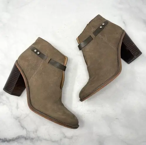 Franco Sarto Nubuck Leather Block Heel Ankle Bootie Boots Boho Western Taupe 7.5