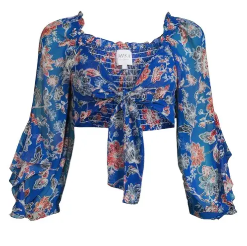 MISA Los Angeles NWT Ancora Floral Tie Crop Top in Blue