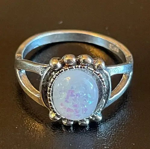 Simulated opal S925 silver ring size 8.75