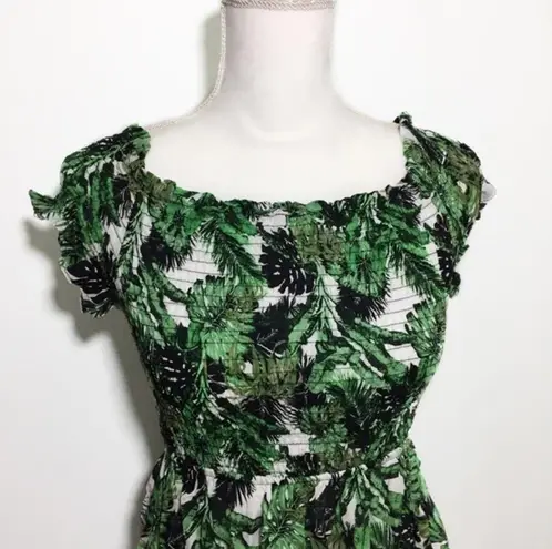Salty Lemon NWT Smocked Palm Banana Leaf Print Beach Dress New