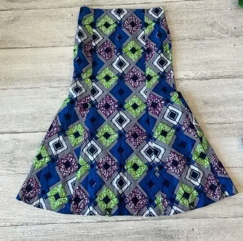 Traditional African Two Pc Dress Set Wax Fabric Blue Green Purple Custom Kitenge Size L