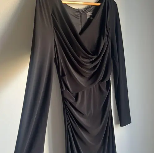 Vera Wang Dress by  Cowl Neck Gown Black Ruched Jersey Long Sleeve