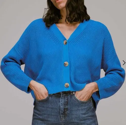 Whistles Mara Knitted Cotton Ribbed Cardigan Blue Size Large