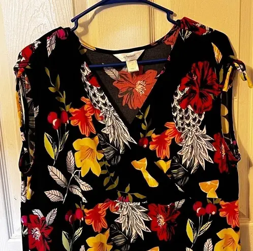 CJ Banks Maxi Summer Dress Size 1x Black Floral Poly spandex Plus Size Stretchy