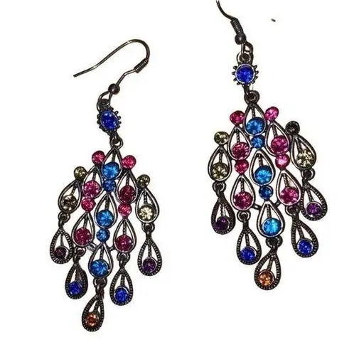 Colorful Chandelier Drop Earrings with French Hooks Pink