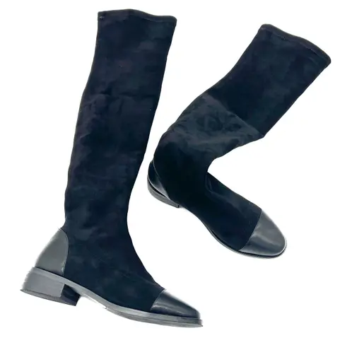 Genuine leather faux suede over the knee High shaft boots winter shoes combat boots Black Size 6