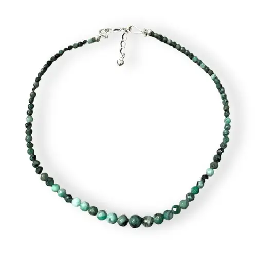 Jay King Graduated Malachite Bead Necklace Sterling Fluted Hook Close 20" Green