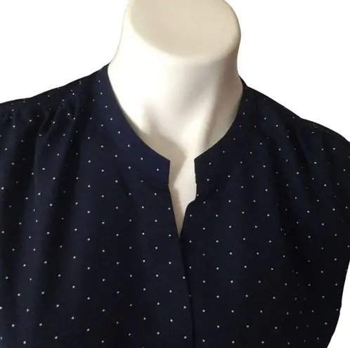 Maison Jules Mandarin Collar Blue & White Micro Polka Dot Shift Dress
