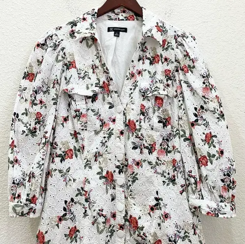 INC  International Concepts White Floral Eyelet Puff Sleeves Shirt Dress Size 14