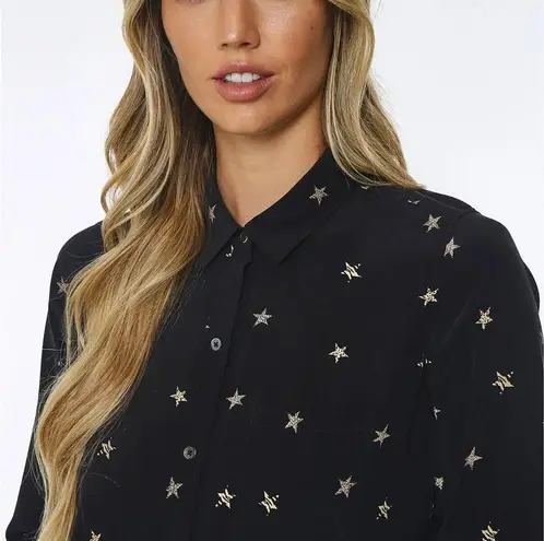 Rails Kate Silk Animal Stars Print Shirt (Sz Small) Black & Gold 100% Silk