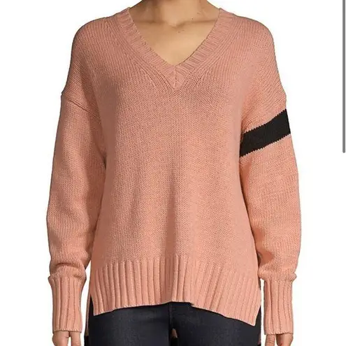 360 Cashmere  Large Barbara Pink Black Trim High Low Crewneck Sweater