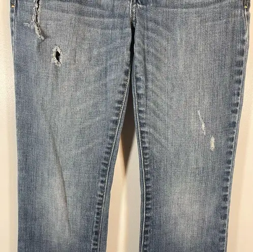 Abercrombie & Fitch  Distressed Mid Rise Bootcut Blue Ripped Jeans Size 24