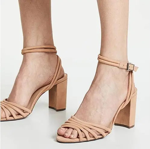 Schutz Nicolai Strappy Sandals Chunky Heel Open Toe Honey Beige NWT Size 10