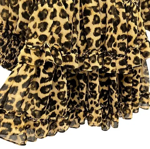 MISA Los Angeles Katia Leopard Print Ruffle Long Sleeve Mini Dress Size XS. NEW