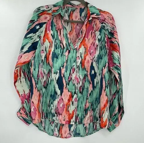 Women’s Colorful Silky Long Lantern Sleeve V