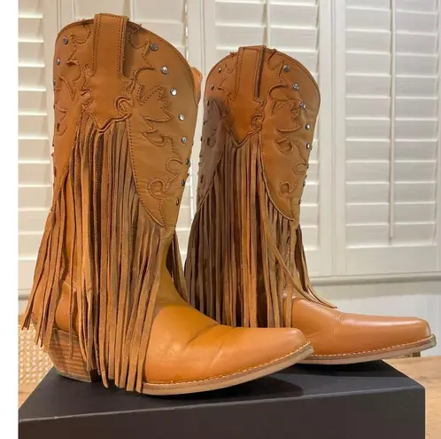 Dingo  1969 Women's Hoedown Leather Cowboy Boots Size 9.5 EUC Western Fringe