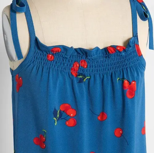 Modcloth  Cherry Bomb Tank Top Womens XS Blue Easy Like a Summer Morning Coquette