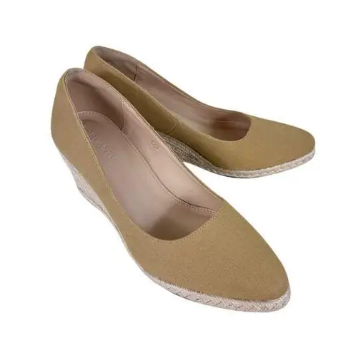 Ruanyu Tan Camel Canvas Espadrille Slip On Wedge Heels Women's Size 7