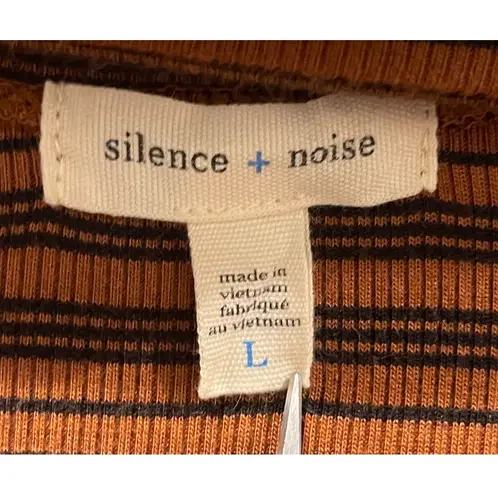 Silence + Noise Dallas Cut-Out Brown Black Striped Turtleneck Top - Image 3