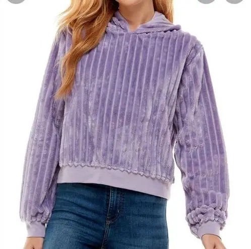 Derek Heart  Purple Wisteria Faux Fur Striped Hoodie Sweater