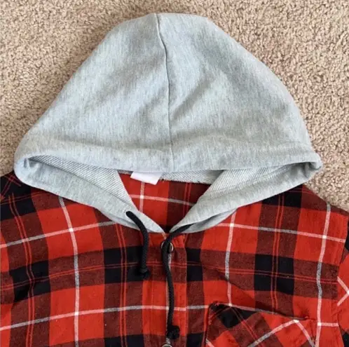 No Boundaries Juniors Cinched Waist Red Plaid Hoodie