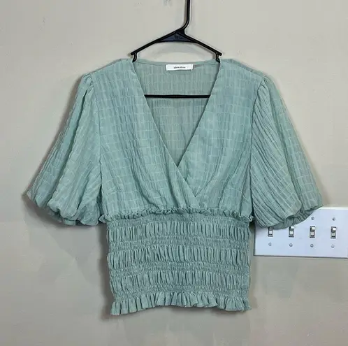 idem Ditto  Smocked Puff Sleeve Blouse Textured Size Large‎ Gauze Mint