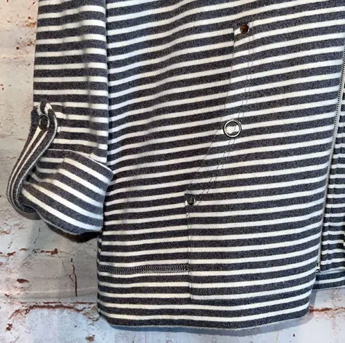 Ruby Rd Ruby Road Jacket Women Petite Small PS Charcoal Grey White Striped Full Zip Hood