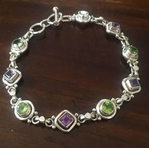 Amethyst Vintage Peridot Sterling Silver Link Bracelet