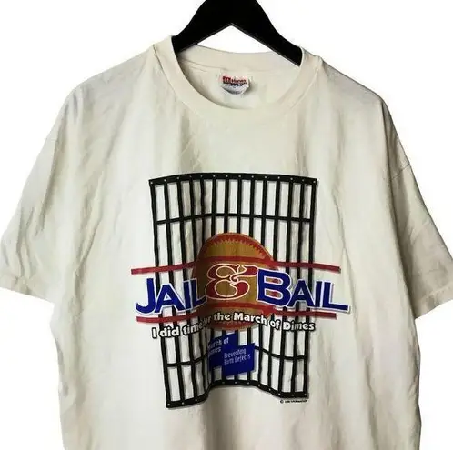 Jail & Bail March Of Dimes T Shirt 1996 Vintage 90s White Large L Graphic Tee