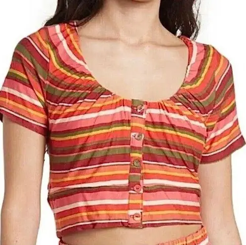 BCBGMAXAZRIA BCBGeneration vibrant stripes scoop neck crop soft jersey knit large  (b4)