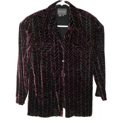 Kay Unger Women's Velvet Semi Sheer Shirt Purple Size 8 Button Front Collared Lo