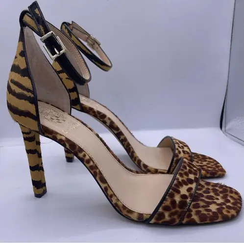 Vince Camuto cow hair animal print open toe ankle strap heels women Size 8 - Image 4