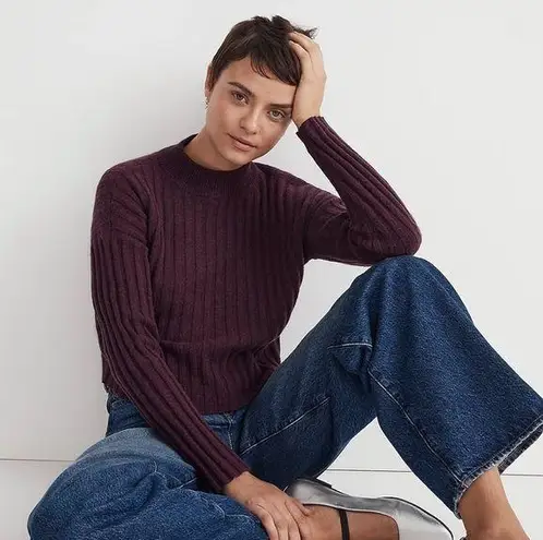 Madewell NWT  Mockneck Crop Sweater Heather Plum