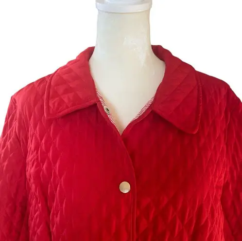 Briggs New York women's size 16 red snap front long sleeve collared quilt jacket