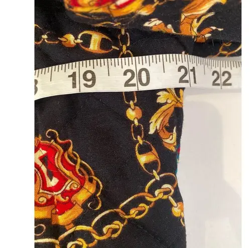First Option Vintage Status Print Quilted Zipper Jacket EUC Sz M Rayon Gold Blk Size M