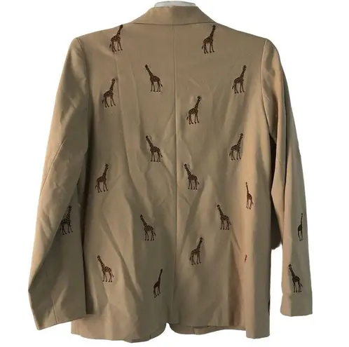 Quacker Factory  Blazer Jacket Women Sz M Khaki Tan Giraffe Animal Embroidered