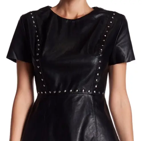 DO+BE  Black Faux Leather Studded Fit Flare Mini Dress Size S