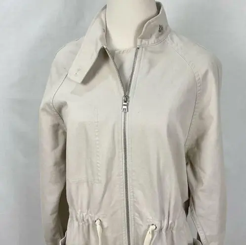 Baldwin Long Utility Jacket in Stone Ladies Sz XS Khaki Neutral Coat Cotton